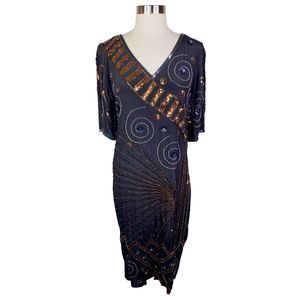 Vintage 80’s Argenti Black Silk Sequined Cocktail Dress - Size 6